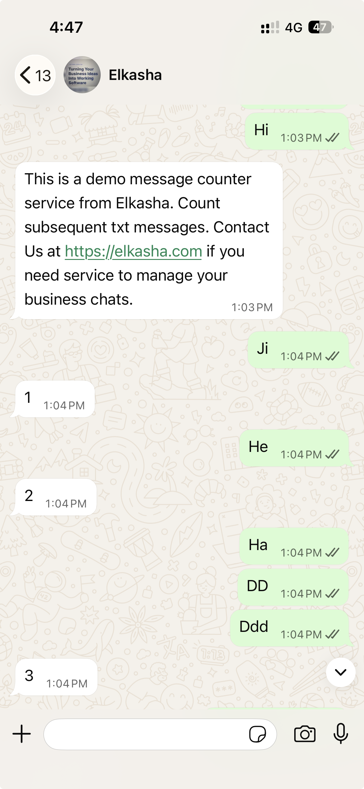 WhatsApp Business Chat demo screenshot